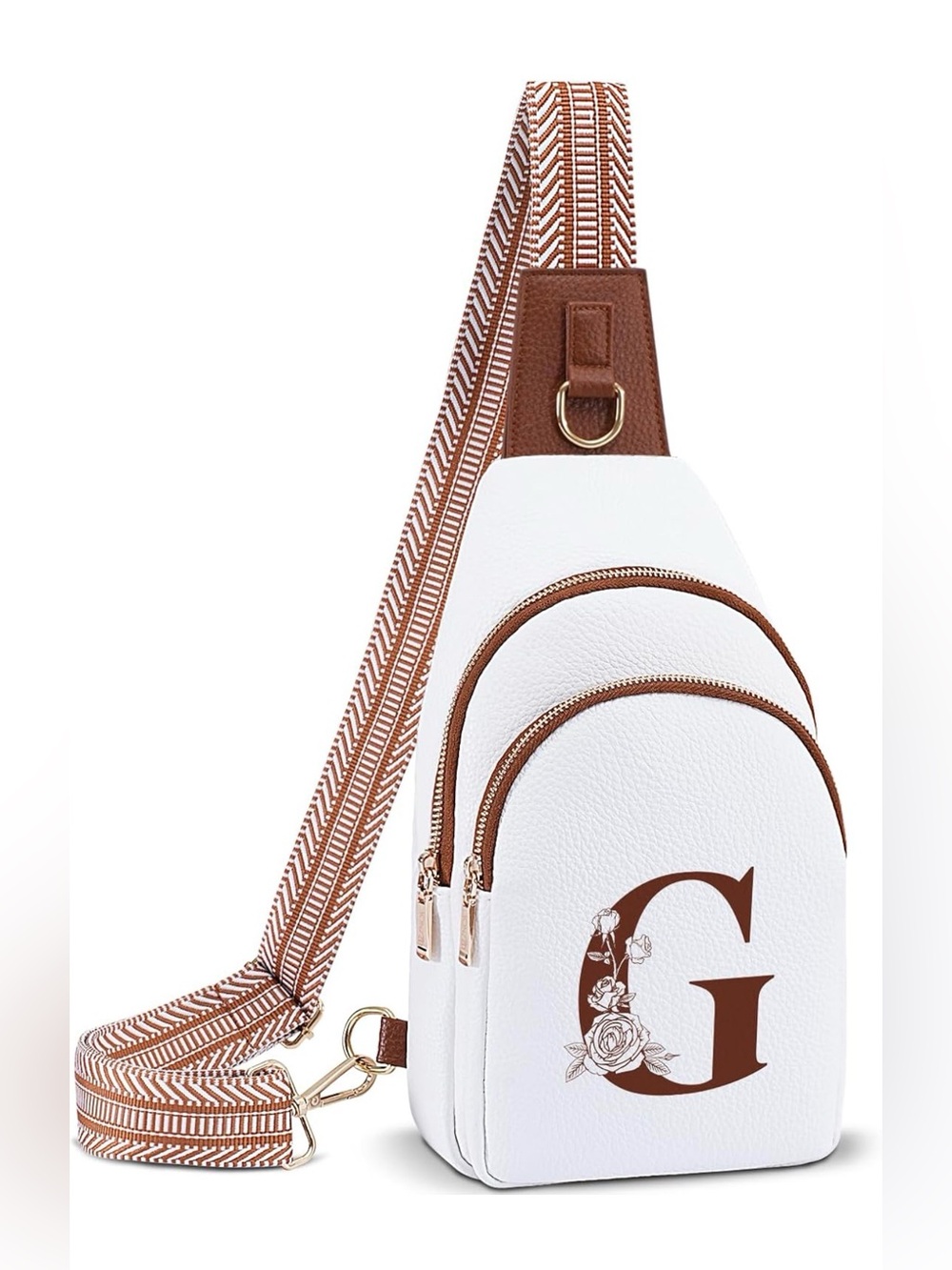 Monogram G White & Brown Crossbody Sling Bag